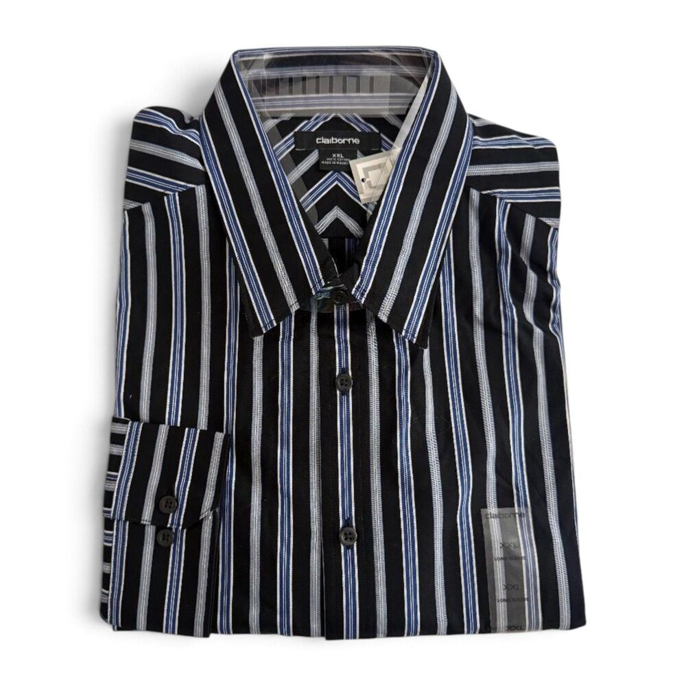 Claiborne Mens Classic-Fit Striped Cotton Point-Collar Shirt, NEW! Size XXL